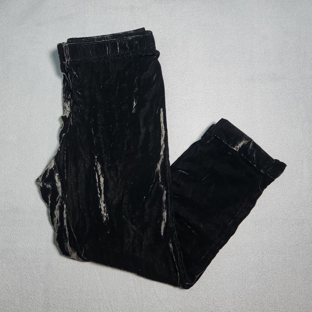 J.Jill Women M Black Velvet Silk Blend Light Weight Straight Leg Cuffed Pants